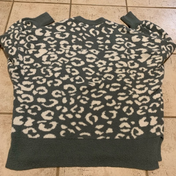 Aerie Oversized Leopard Print Sweater Cozy Soft Knit Sage Green White L/G - Picture 2 of 8